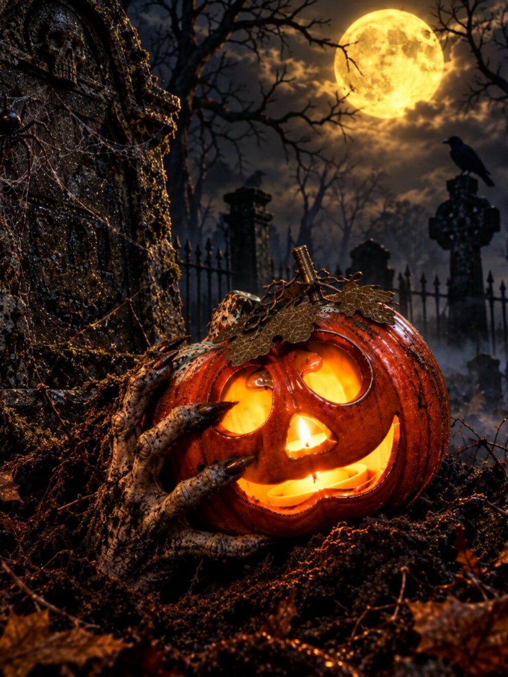 Halloween Pumpkin Jack-O-Lantern Ceramic Tealight Votive Candle Holder - Picture 12 of 16